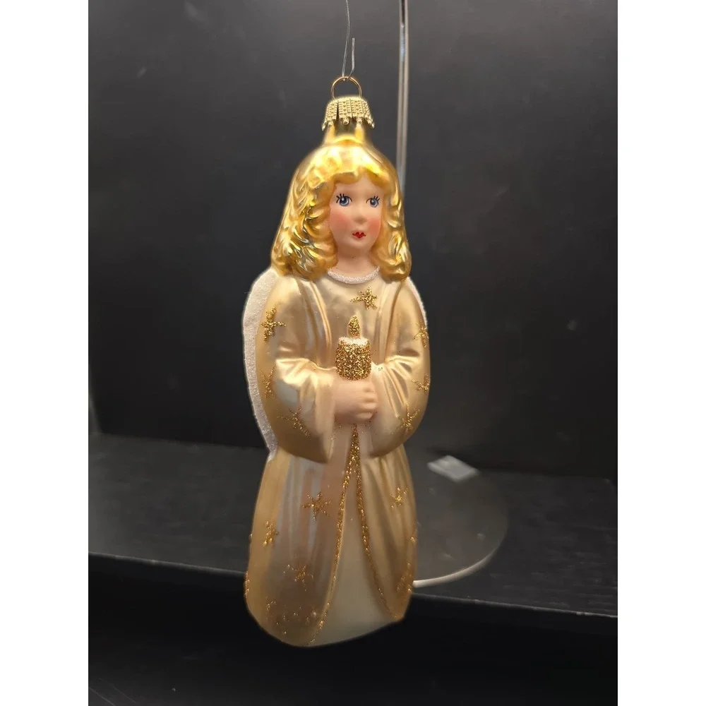 Vintage Krebs Gold Angel Christmas Ornament Gold Glitter Blonde Hair Mica 6.5